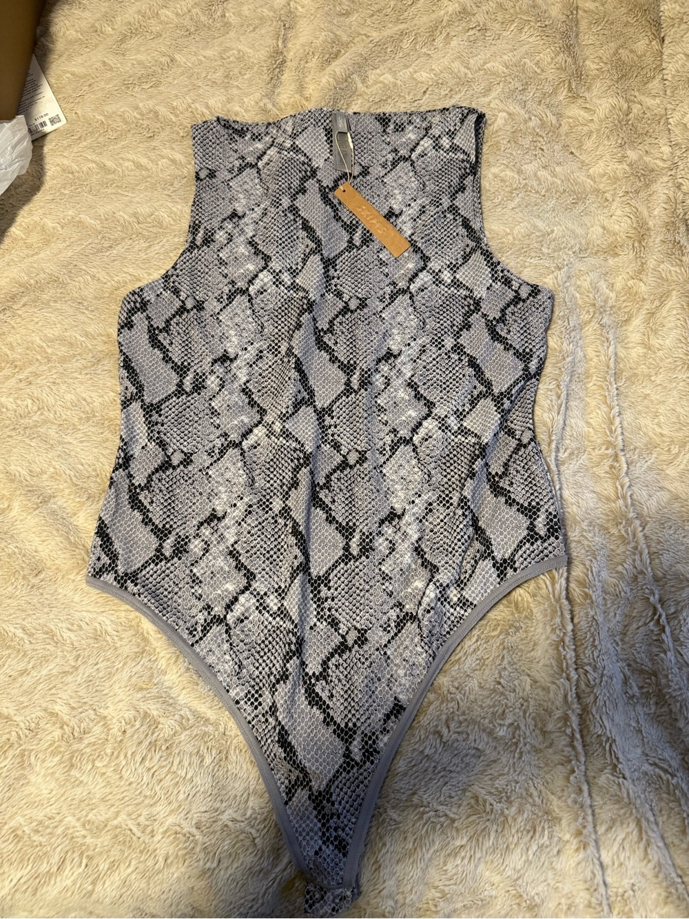 SKIMS Snake-Print Mock Neck Bodysuit - Black & Gray